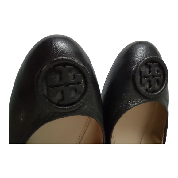 TORY BURCH Black Leather Ballet Flats Size 8.5 Shoes Elasticized Basic Simple - Picture 5 of 8
